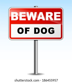 Vector illustration of beware dog signpost on sky background