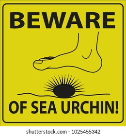 vector illustration of beware of sea urchin sign