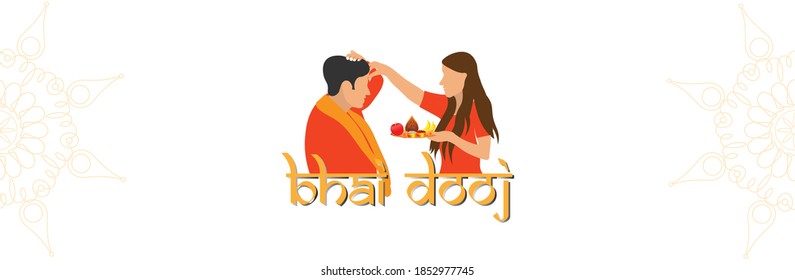 vector illustration of Bhai Dooj with creative teeka a mark for forehead during Happy Diwali festival background