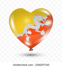 Vector illustration of a Bhutan country love balloon on transparent background (PNG). Flying love balloons for Independence Day celebration.
