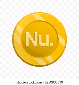 Vector illustration of Bhutanese Ngultrum coin in gold color on transparent background (PNG).