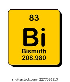 Vektorgrafik von Bi in orangefarbenem quadratischem Rahmen und Schatten, Symbol für Bismuth-Elemente auf weißem Hintergrund.
