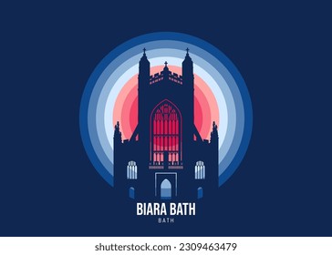 Vector illustration of Biara Bath. Illustration of famous statues and buildingsin moonlight, the color tone of the moonlight is based on the official flag of the country. Vector eps 10.

