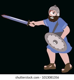 Vector illustration of a biblical warrior. Jewry historic bible figure isolated on black background 