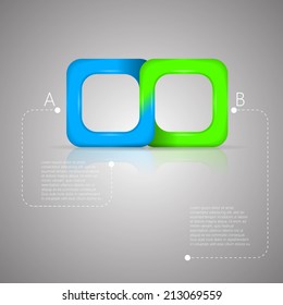 Vector illustration of bicolor Mobius ribbon. Bicolor square infinity sign isolated on gray. Vector infographic with Mobius ribbon and place for your text.