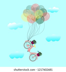 vector illustration of a bicycle and balls in the sky