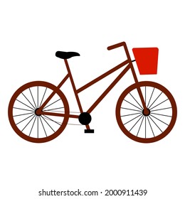 Vector illustration of bicycle or bike with basket in cartoon flat style. Eco friendly pedal transport isolated on white background