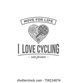 vector illustration of a bicycle emblem in the style of the heart on a white background for design and advertising