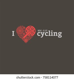 vector illustration of a bicycle emblem in the style of the heart on a white background for design and advertising