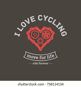 vector illustration of a bicycle emblem in the style of the heart on a white background for design and advertising