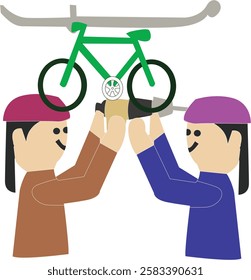 A vector illustration of a bicycle installed indoors, depicting a home setup for fitness or storage. 