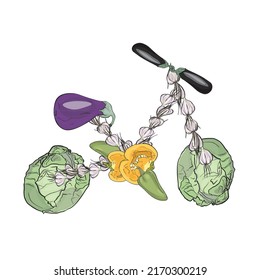 Vektorgrafik eines Fahrrads aus Gemüse. Eco-Logo, Umweltzeichen, Blindfarben für Designer