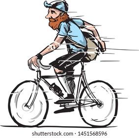 A vector illustration of a bicycle messenger riding his bicycle