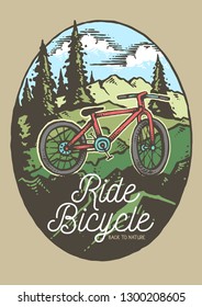 Vector illustration of bicycle with mountain and beautiful nature background