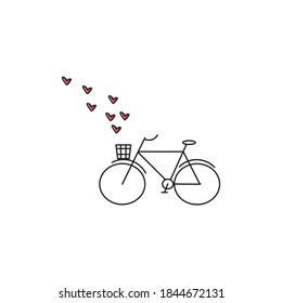 Vector illustration with bicycle and red hearts