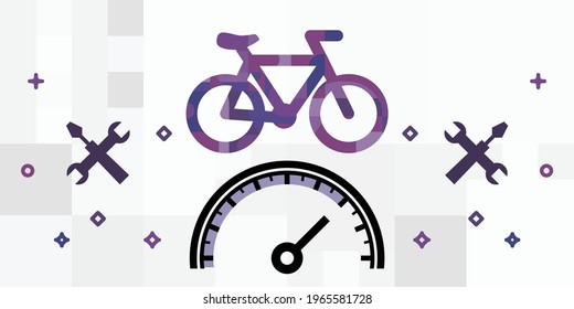 ilustración vectorial de las herramientas de bicicleta y reparación para el servicio de bicicletas y el velocímetro