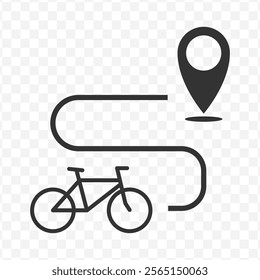 Vector illustration of bicycle route icon in dark color and transparent background(PNG).