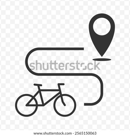 Vector illustration of bicycle route icon in dark color and transparent background(PNG).