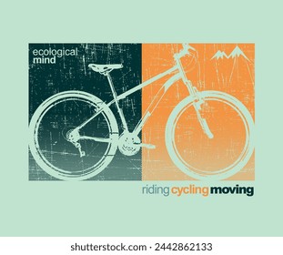 Ilustración vectorial de silueta de bicicleta en composición con letras.