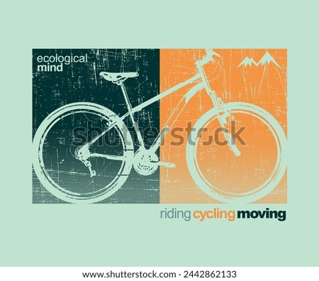 Vector illustration of bicycle silhouette in composition with lettering.