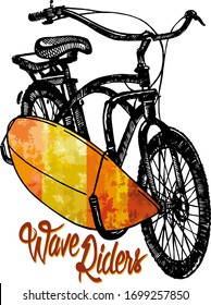 vector illustration of bicycle with surfboard holder