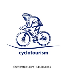 Vector illustration of a bicyclist, emblem. Athlete's logo on a bicycle. Cycling.