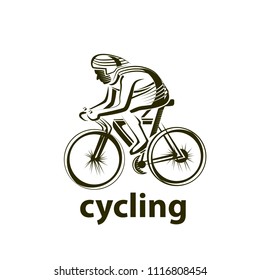 Vector illustration of a bicyclist, emblem. Athlete's logo on a bicycle. Cycling.
