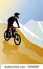 vector illustration of bicyclist on the mountain road