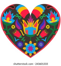 Vector illustration with big abstract heart with flowers