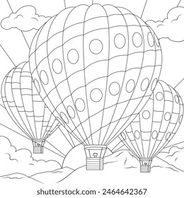 Vector illustration, big balloons in flight, coloring book.