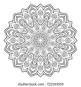 vector illustration of big beautiful black outlines mandala, isolated object on white