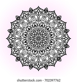 vector illustration of big beautiful floral lace mandala, isolated design object, black and white outlines