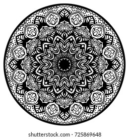 vector illustration of big beautiful mandala, black outlines on isolated white background