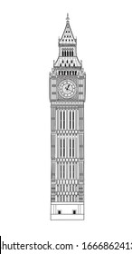 Vector illustration of Big Ben in black and white sketch style