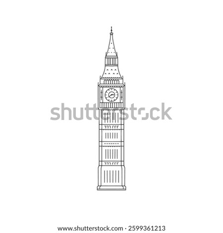Vector illustration of Big Ben in black and white sketch style, English clock tower