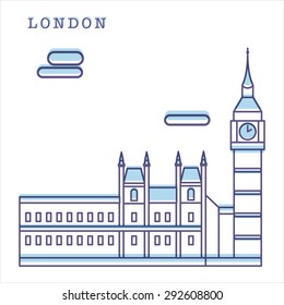 Vector illustration of Big Ben. Clean shapes and lines. Modern linear style. London landmark. Can be used for logo, banner, poster and etc.