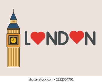 vector illustration of big ben clock in london. with a heart symbol, suitable for design projects, stickers, craft ornaments, souvenir elements, t-shirt screen printing designs and others