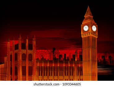 vector illustration of Big Ben The Great Bell of the clock world famous historical monument of Westminster in London