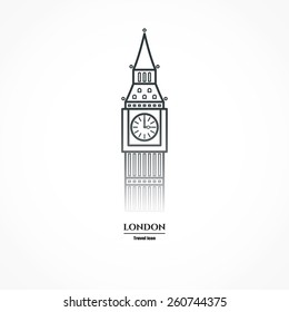 Vector Illustration of Big Ben Icon Outline for Design, Website, Background, Banner. Travel Britain Logo Landmark Silhouette  Element Template for Tourism Flayer