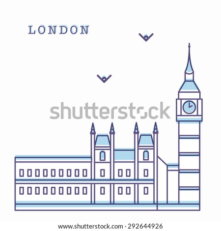 Vector illustration of Big Ben. Modern linear style. Clean lines and shapes. Can be used for logo, banners, posters and etc