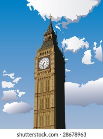 Vector illustration of Big Ben, one of the most popular landmark in London, Great Britain.