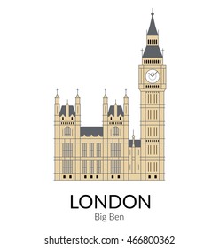 Vector illustration of the Big Ben, the symbol of London and United Kingdom, flat one line style. For Design, Website, Branding, Logotype, Map, Guide.
