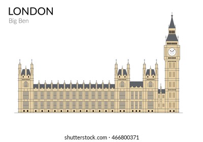 Vector illustration of the Big Ben, the symbol of London and United Kingdom, flat one line style. For Design, Website, Branding, Logotype, Map, Guide.
