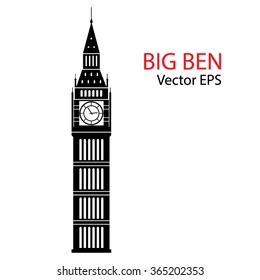 Vector Illustration of Big Ben Tower, London. Isolated on white background.
