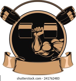 Vector illustration, big biceps and barbell