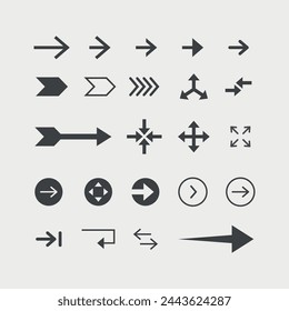 Vector illustration big black arrows flat icon set, vector arrow. Collection of different arrows icons. Arrow icon. Cursor, pointer for web design, interface. Digital graphic elements concept.