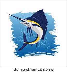 Vector illustration of a big blue marlin fish in water, used for fishing activity