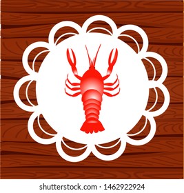 Vector illustration of a big boiled red cancer on a wood background