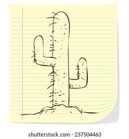 Vector illustration of a big cactus in doodle style