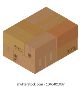 Vector illustration of a big cardboard box. Many sealed boxes. Packed cardboard boxes.